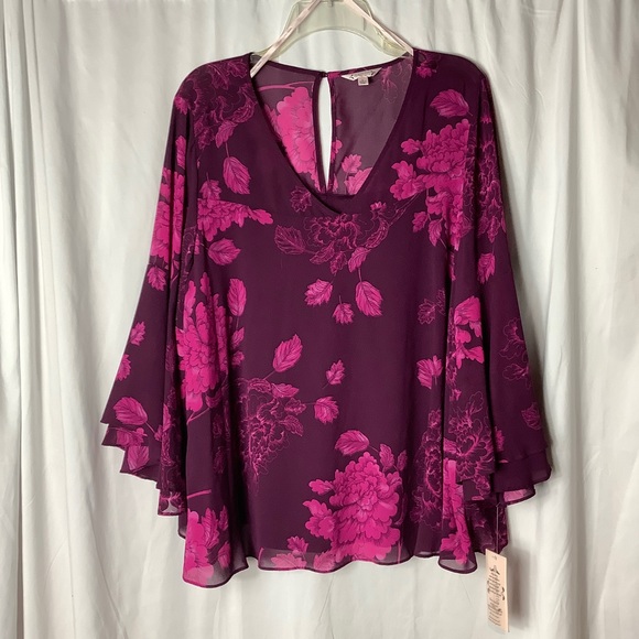Nanette Lepore Tops - NWT Nanette Lepore purple/pink flutter sleeve top size 2X.